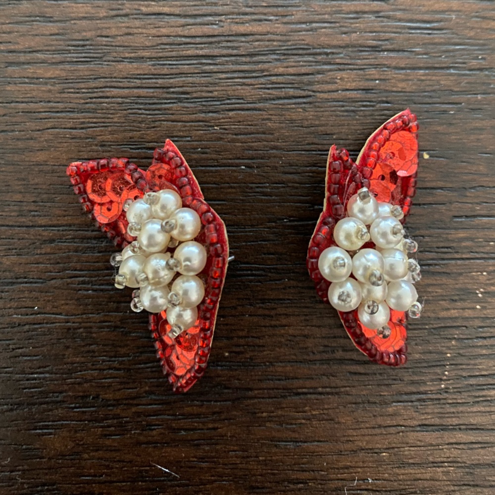Red Thrifted Statement Earrings - image 1